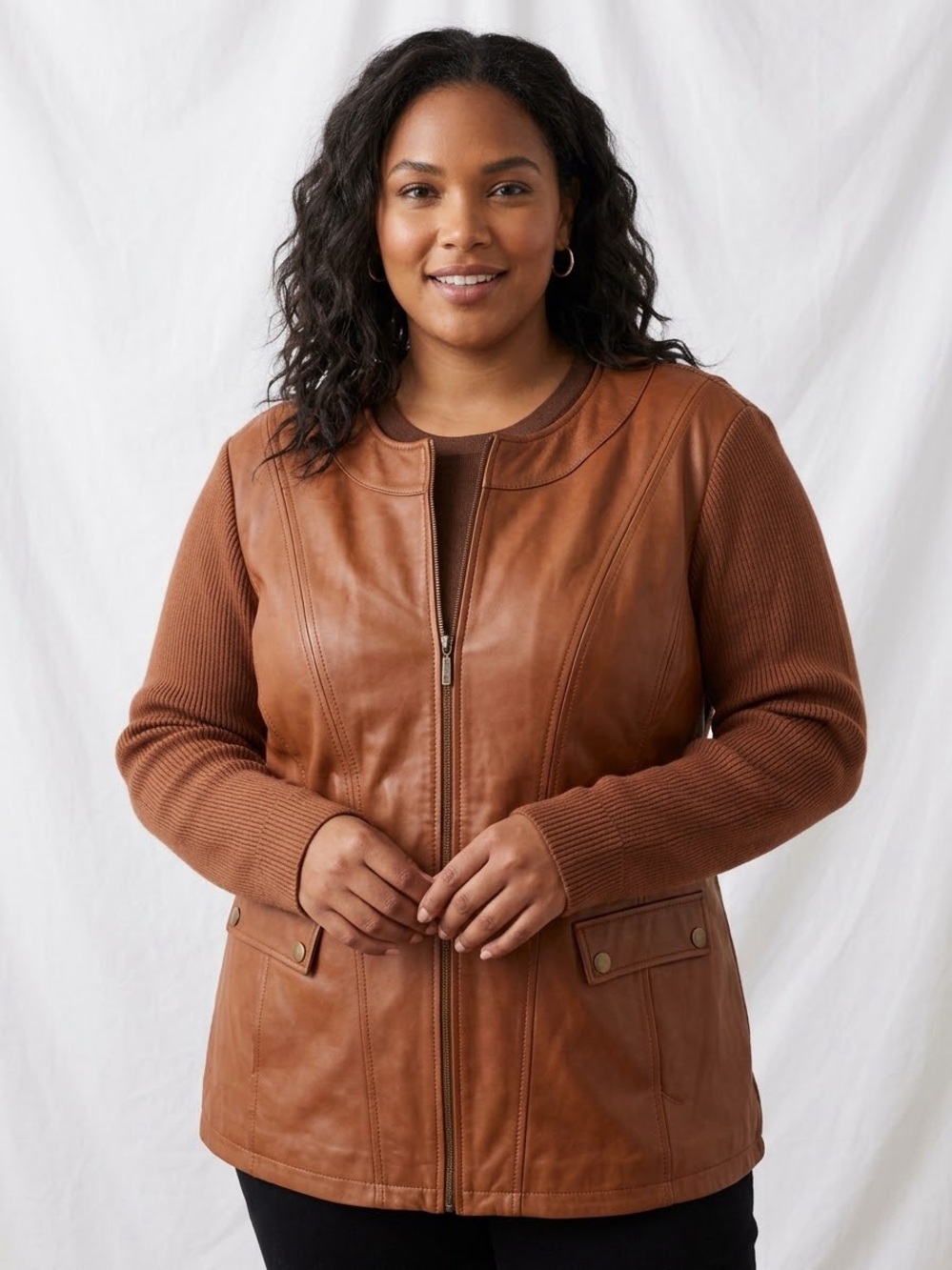 Linea by Louis Dell'Olio Chestnut Brown Leather-Front Jacket